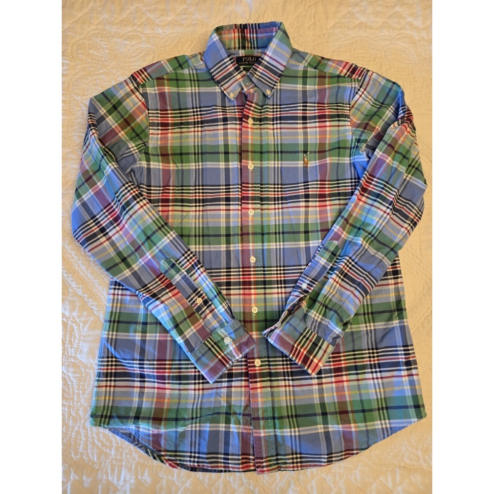 Polo Ralph Lauren Mens Classic Fit Plaid Button-Down Shirt M Multicolor Cotton
